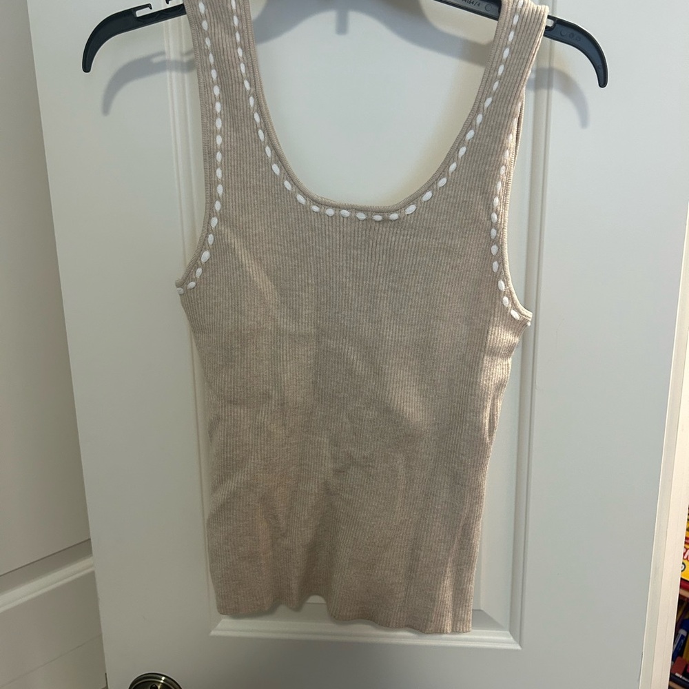 Chic Beige Ribbed Tank Top